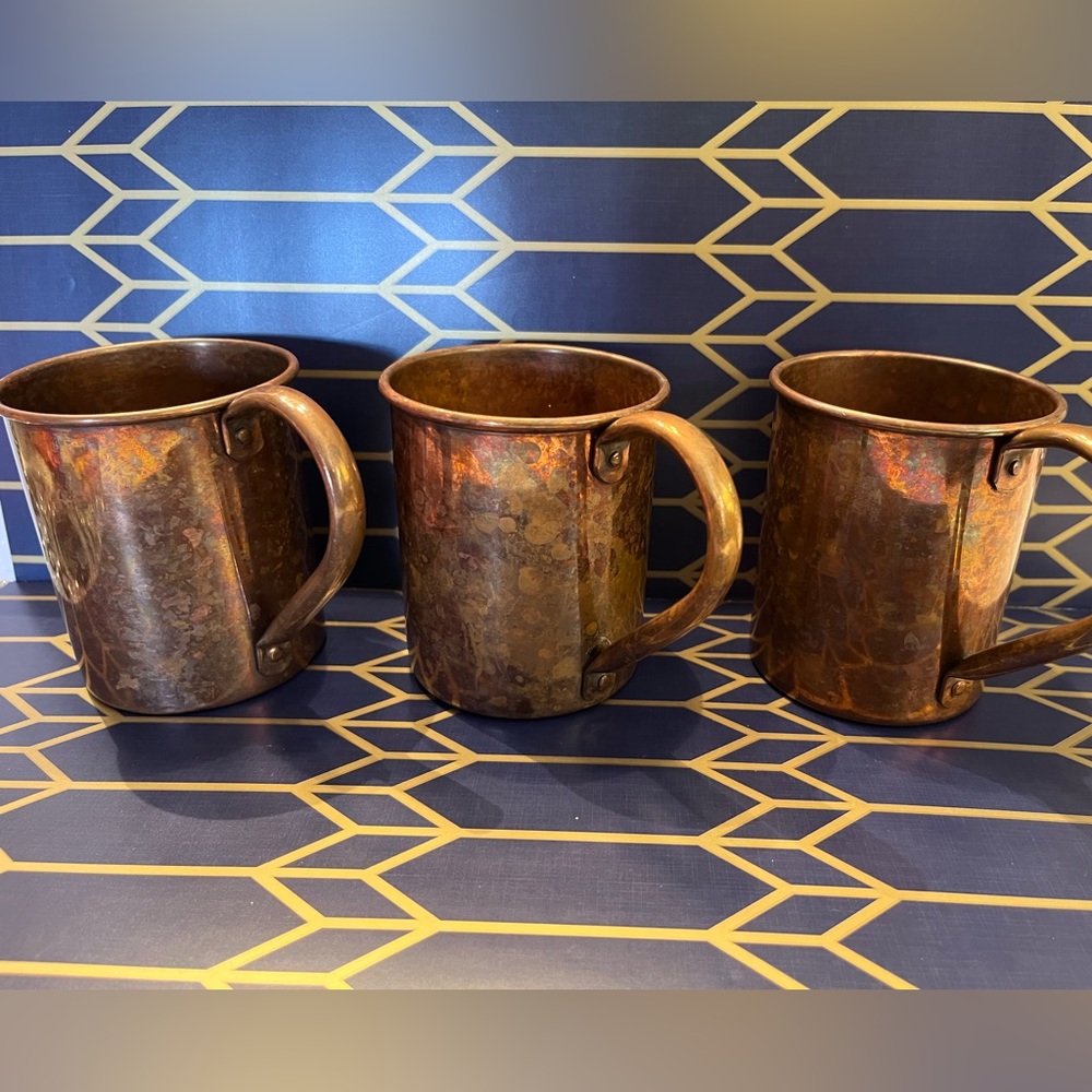 Set of 3 solid copper mule mugs by paykoc imports made in turkey